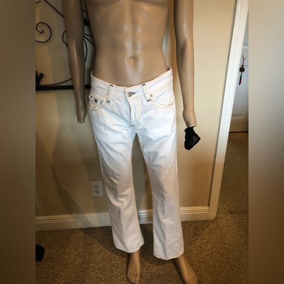 True Religion White and Cream Straight Jeans with blue stitching accents 34 x 32 - Picture 2 of 10